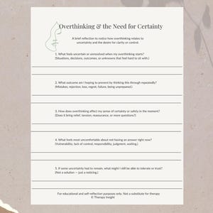 Overthinking & the Need for Certainty| Insight-Oriented Therapy Worksheet (Printable PDF)