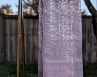 Pink Graceful Dream - 84 Count Half-Silk Pink Dhakai Jamdani with Motifs