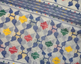Spectrum Whimsy - 84 Count Half-Silk White Dhakai Jamdani with Multi-Colour Motifs