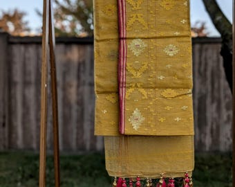 Mustard Gold Radiance - 80/60 Count Dhakai Jamdani with Golden Motifs