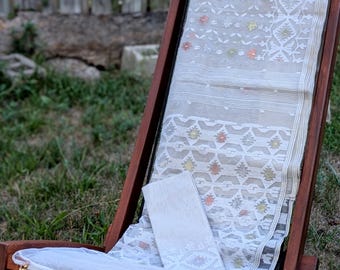 Ivory Dhakai Jamdani Saree – Handwoven Half-Silk with Floral Motifs