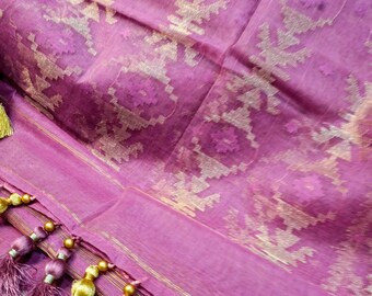 Pink Petal Poetry - 84 Count Half-Silk Bright Pink Dhakai Jamdani with Floral Motifs