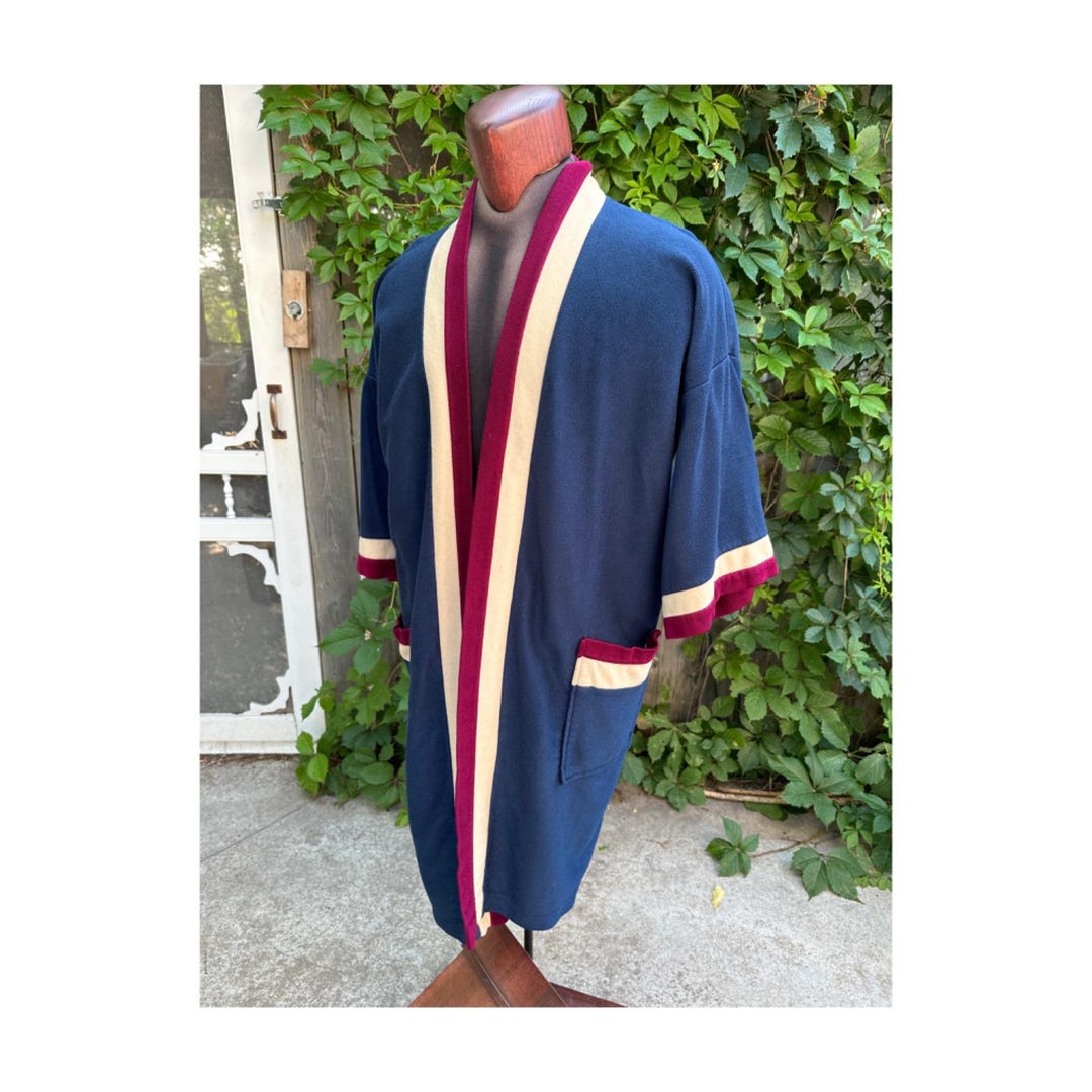 Vintage | 70s Velour Men's Robe Stripe Contrast Lapels & Cuffs NO BELT ...