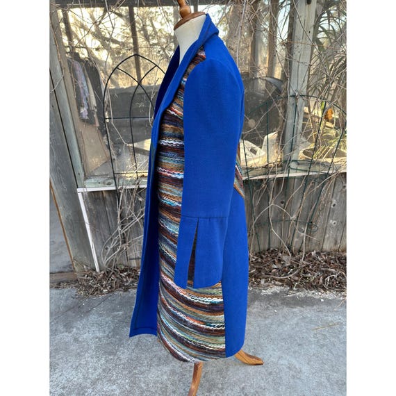 Vintage Duster Coat Open Front Patchwork Cobalt B… - image 4
