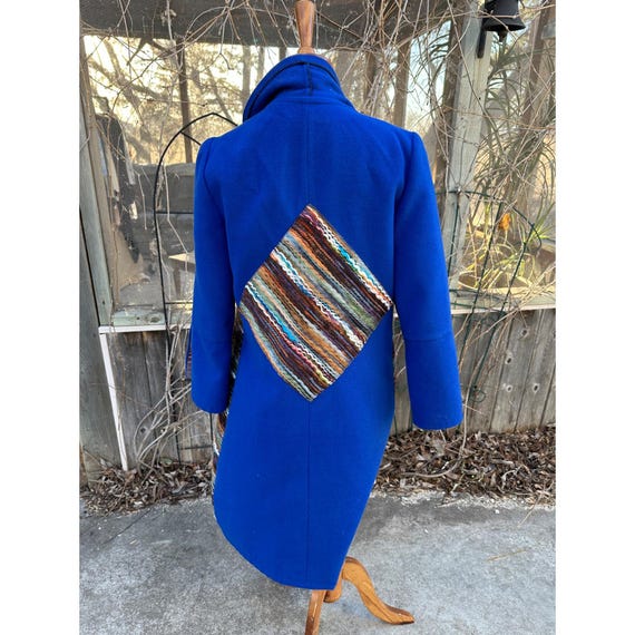 Vintage Duster Coat Open Front Patchwork Cobalt B… - image 7