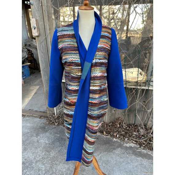 Vintage Duster Coat Open Front Patchwork Cobalt B… - image 2