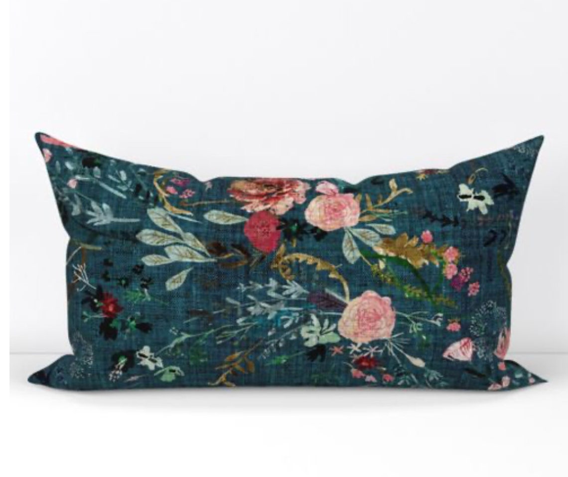 Plush Velvet Boho Wildflowers Pillows Teal/rose/mauve Floral - Etsy
