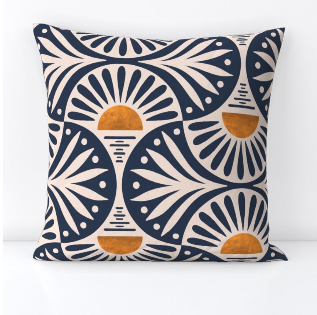 Indoor/outdoor Patio Art Deco Sunset Floral Leaves Pillows Scalloped