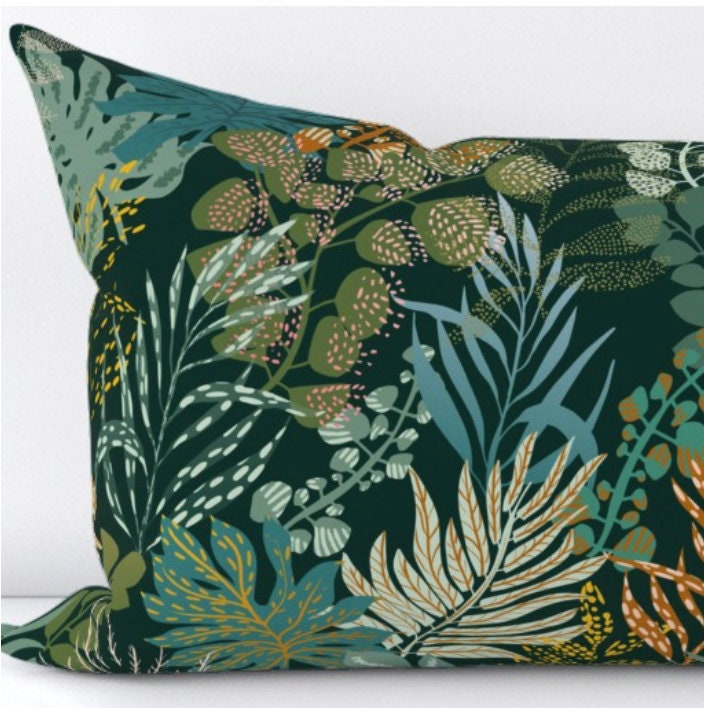 KD Spain — Palm Leaf Teal Tropical Woodblock Style Colorful Throw