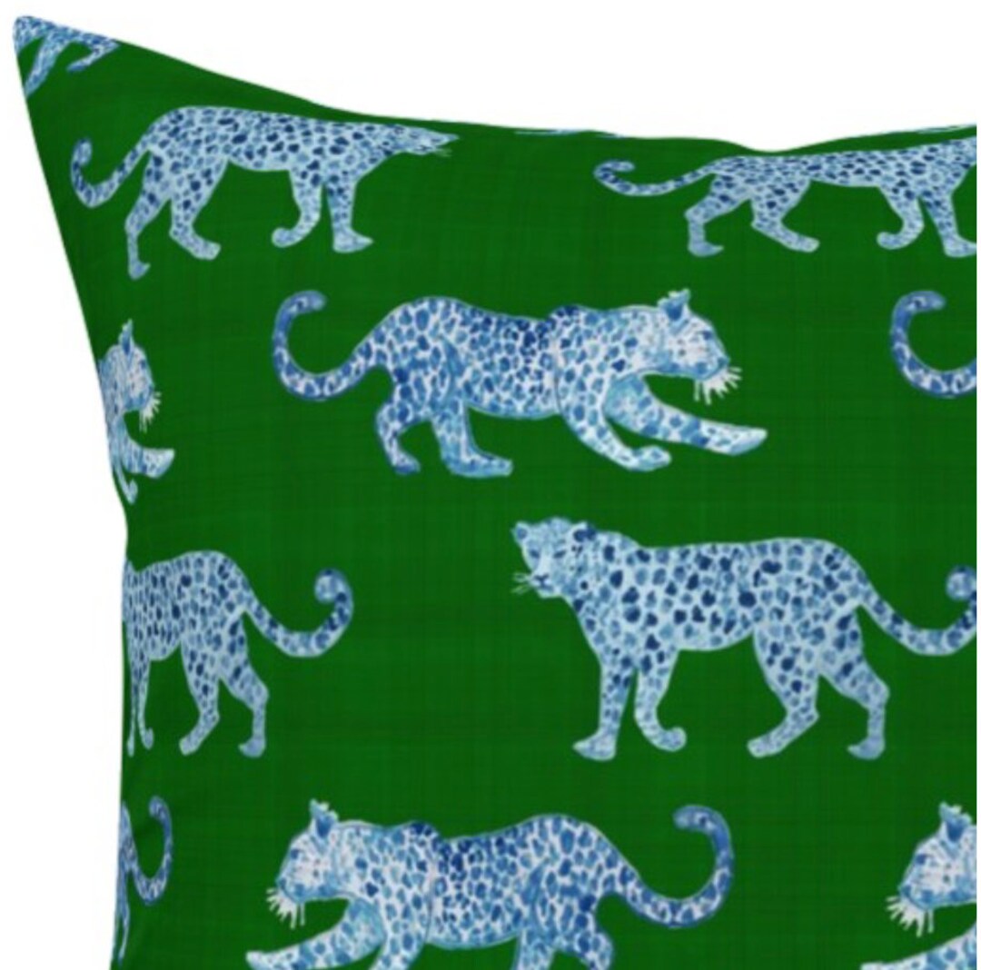 Plush VELVET LEOPARD PARADE Throw Pillow Cover Pillows Blue Etsy