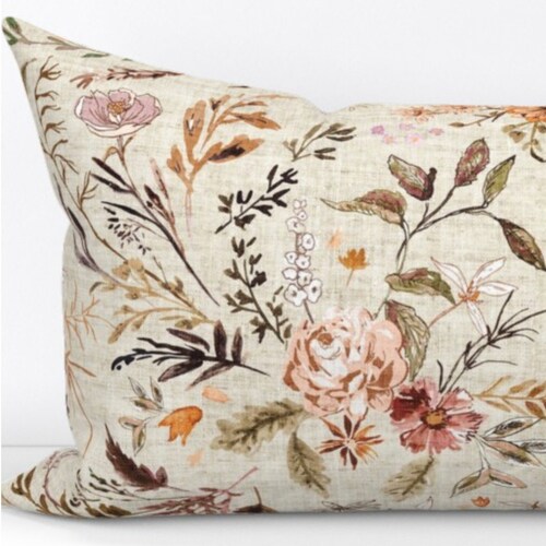 Plush Velvet Boho Wildflowers Pillows Cream/rose/mauve/rust Etsy