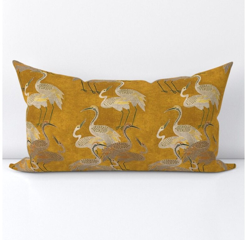 Plush Velvet Gold Deco Cranes Birds Pillows Print Pattern - Etsy