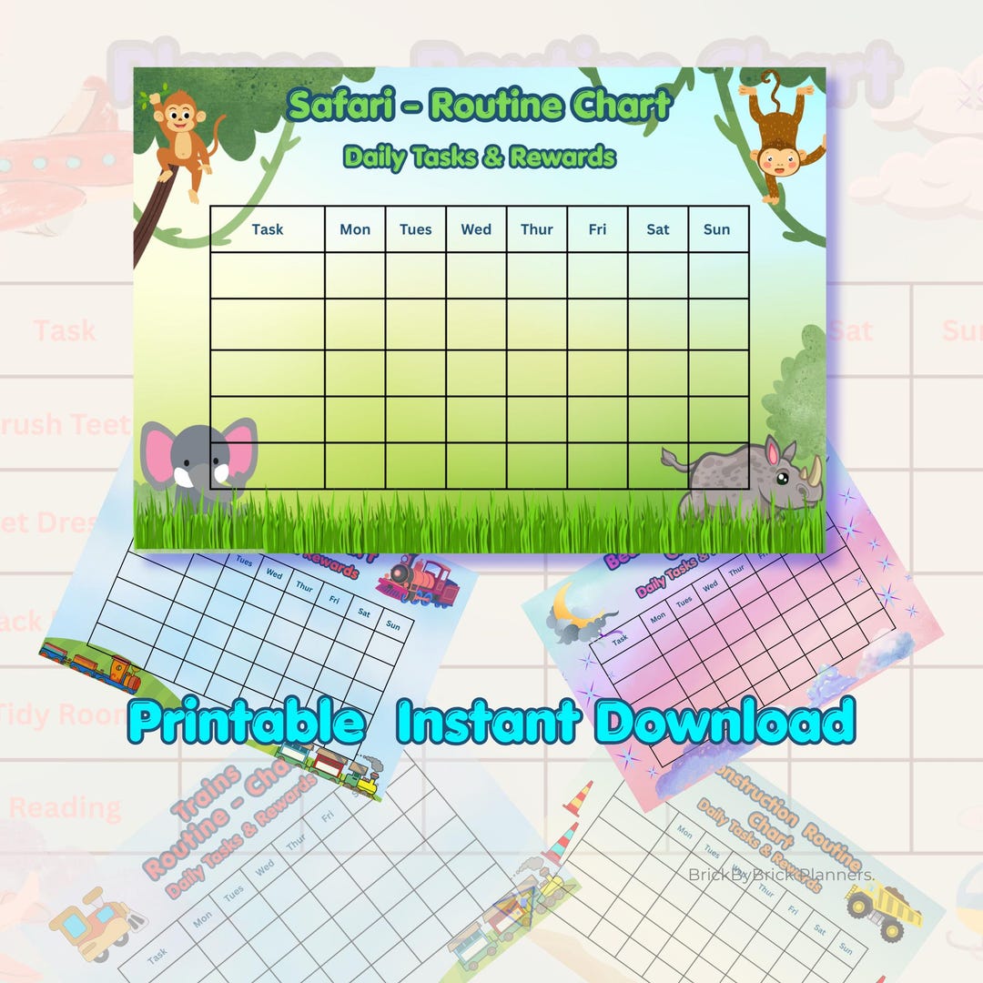 Train Kids Routine Kids Routine Chart Bundle Bedtime, Train , Safari Charts Printable ...
