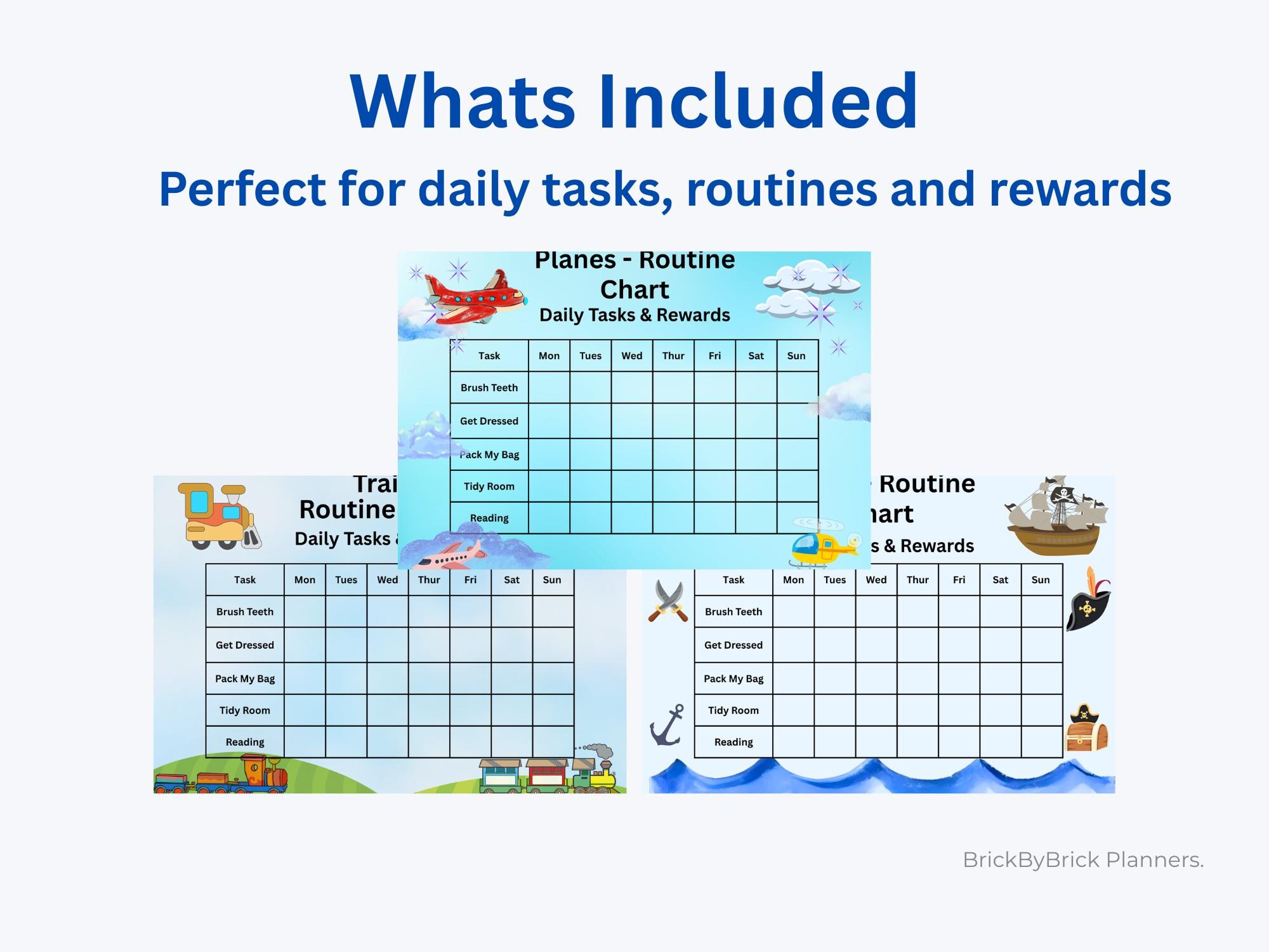 Train Routine Home Day Kids Routine Chart Printable Bundle – Plane Train Pirate, Chore Chart ...