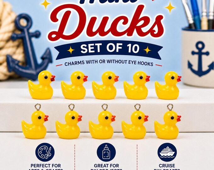 Set of 10 Mini Resin Ducks – Charms for Crafts, Jewelry Making (Eye Hooks Optional)