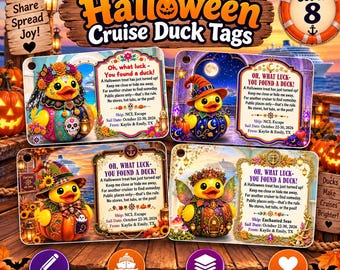 Personalized Halloween Cruise Duck Tags, Custom Ship Name, Sail Date (Set of 8)