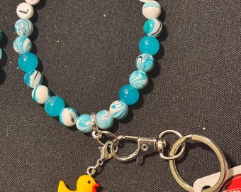 Cruise Card Bracelet, Beaded Wristlet with Custom Phrase and Removable Duck Charm