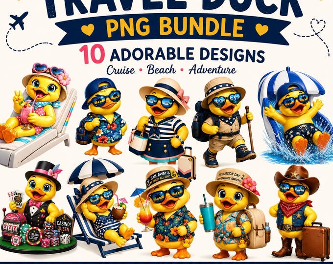 Travel Duck PNG Bundle | 10 Cruise Beach Adventure Clipart (Digital Download)