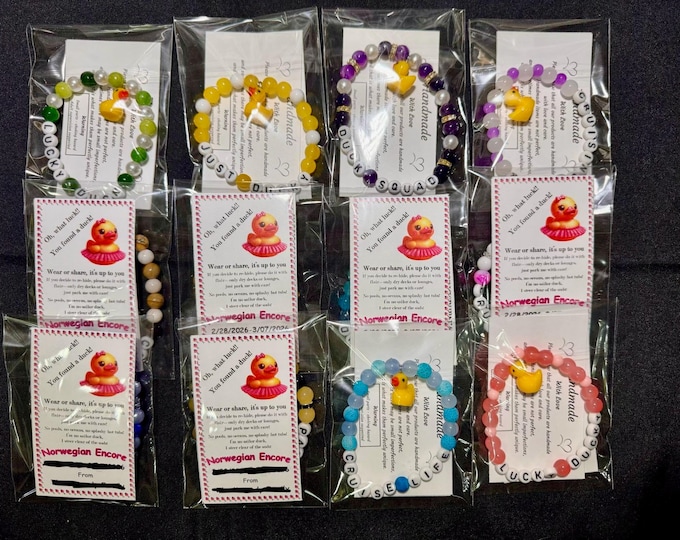 Featured listing image: Custom Yellow Duck Charm Bead Bracelet: Cruise Gift Exchange tags