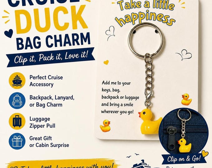Cruise Duck Bag Charm, Yellow Resin Keychain with Lobster Clasp