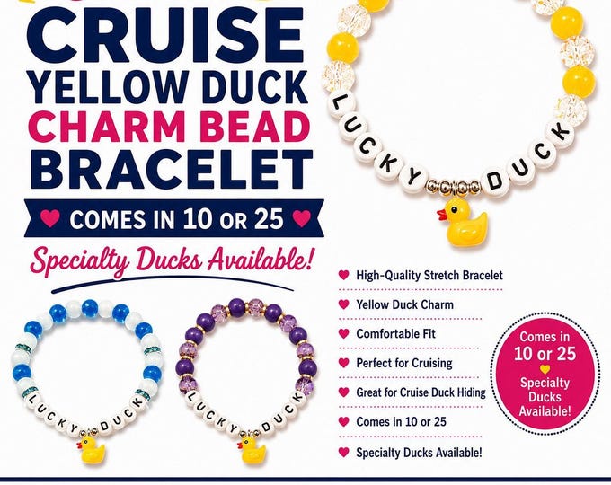 Custom Cruise Duck Bracelets with Yellow Rubber Duck Charm | Sets of 10 or 25