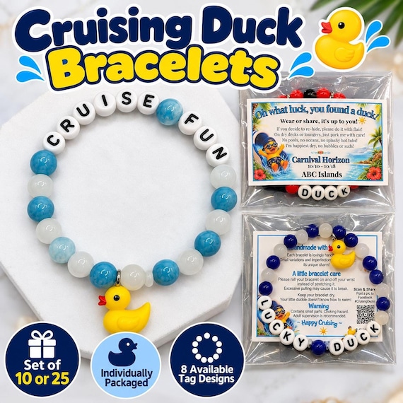 Cruising Ducks Bracelet Set with Personalized Custom Tags, Cruise Gift Exchange