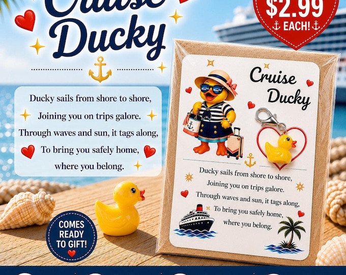 Cruise Gift Ducky Card with Mini Resin Duck | Travel Buddy for Cabin Exchange