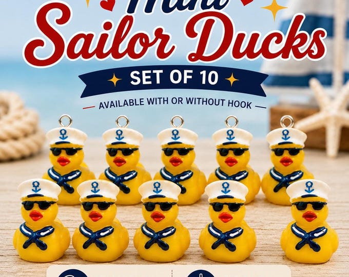 Set of 10 Mini Resin Sailor Duck Charms, Eye Hooks optional, Cruise DIY Crafts