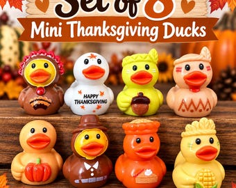Set of 8 Mini Thanksgiving Resin Ducks – Fall Cruise Duck Charms (Hooks Optional)
