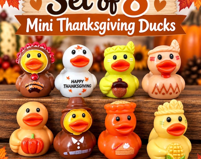 Set of 8 Mini Thanksgiving Resin Ducks – Fall Cruise Duck Charms (Hooks Optional)