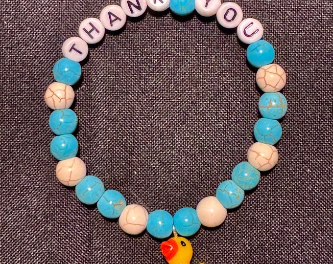 Yellow Rubber Duck THANK YOU Gift, Beaded Stretch Bracelet, Cruise Crew Appreciation