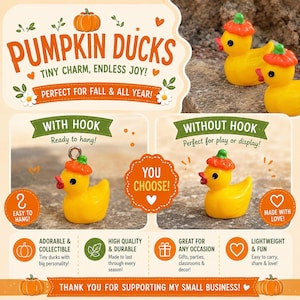 Mini Duck Charm Set of 10 Pumpkin, Resin, Hooks optional