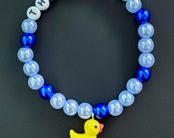 Featured listing image: Thank You stretch beaded Bracelet, yellow Duck charm - cruise ship crew, cabin Gift Exchange