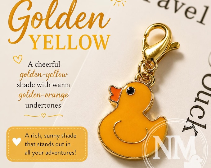 Golden Yellow Rubber Duck Charm, Travel Buddy, Cruise Gift, Zipper Pull, Keychain Clasp