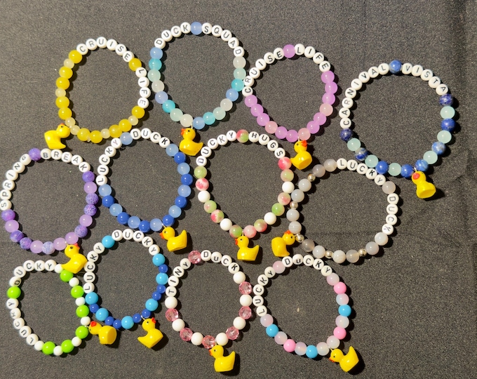 Featured listing image: Cruise Duck Bracelets Bulk (10 or 25), Beaded Stretch Bracelets with Yellow Duck Charm, Cruise Gift Exchange, Duck Duck Cruise Favors