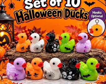 Halloween Mini Ducks Set of 10, Spooky Cruise Charms with Optional Hooks