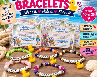 Cruise Duck Bracelet, Stretch Bead Design with Personalized Tags | Set of 10 or 25