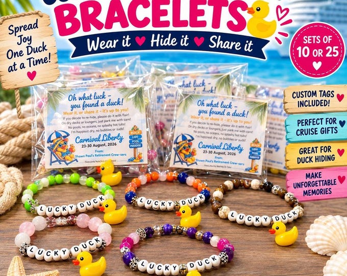 Cruise Duck Bracelet, Stretch Bead Design with Personalized Tags | Set of 10 or 25