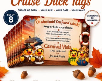 Personalized Cruise Duck Tag Set of 8 with Custom Ship Name and Dates