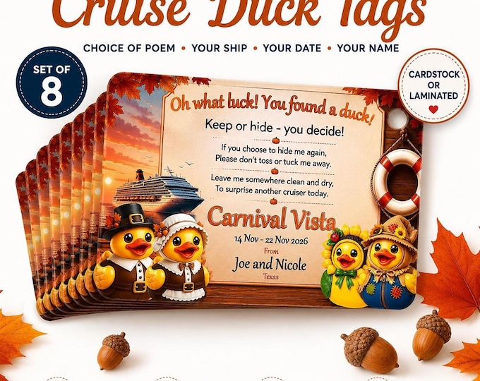 Personalized Cruise Duck Tag Set of 8 with Custom Ship Name and Dates