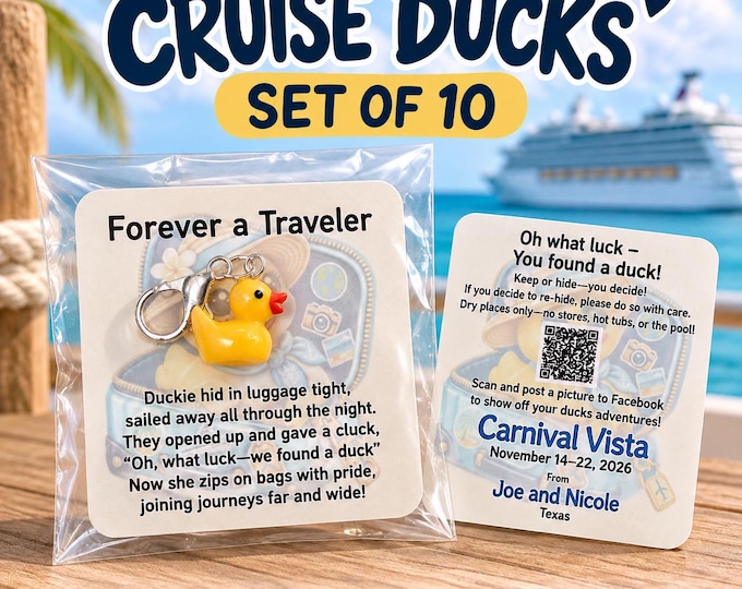 Personalized Cruise Duck Zipper Pulls – Custom Travel Tags (Set of 10)