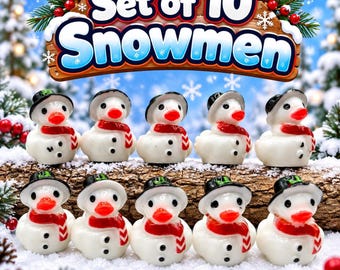 Snowman Ducks Set of 10, Mini Christmas with Optional Hooks