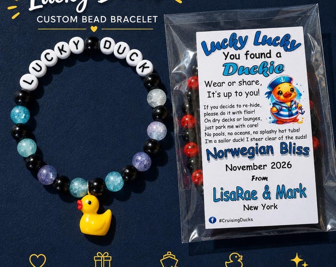 Featured listing image: Cruise Duck Beaded Bracelet with Mini Duck Charm | Hiding Game Cabin Gift for Cruises