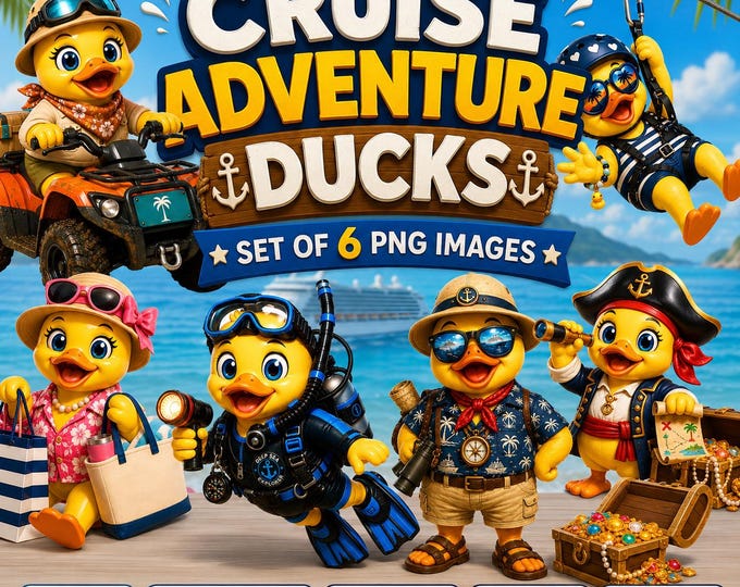 Cruise Adventure Ducks PNG Bundle | Pirate, Scuba, Zipline (Digital Download)