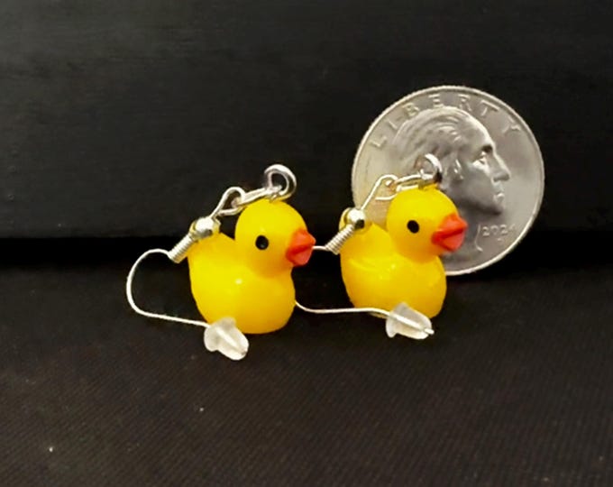 Rubber Duck Dangle Earrings • Stainless Steel OR Silver Plated Wire Hooks, Cruise Ducky Jewelry