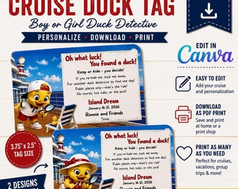 Editable Cruise Duck Tag Canva Template | Boy Girl Detective Designs (Digital Download)