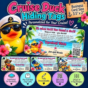 Personalized Cruise Duck Tags – Choose from 4 Designs | Laminated, QR Code Optional, Set of 10