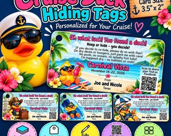 Personalized Cruise Duck Tags – Choose from 4 Designs | Laminated, QR Code Optional, Set of 10