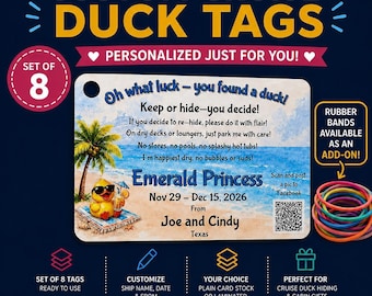 Cruise Duck Tag Set of 8, Customized Tags for Hiding and Cabin Gifts