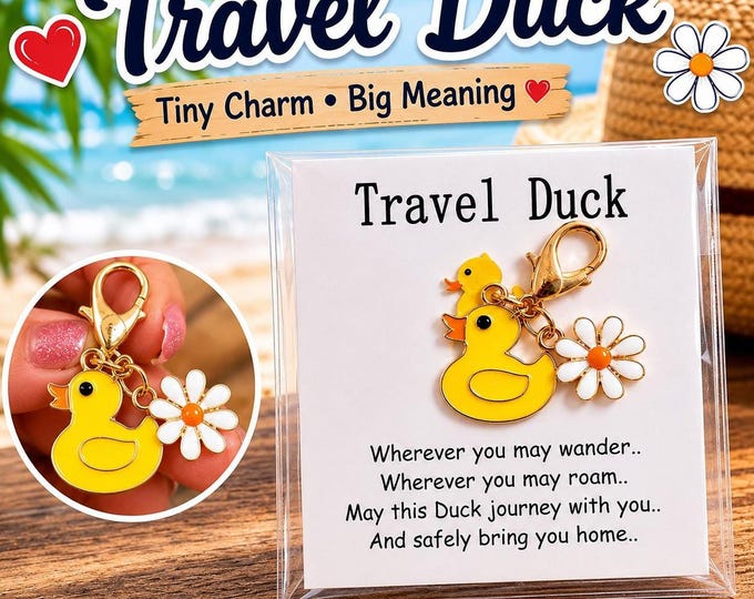 Travel Duck and Daisy Charm Card – Cruise Gift - Keychain, Zipper Pull
